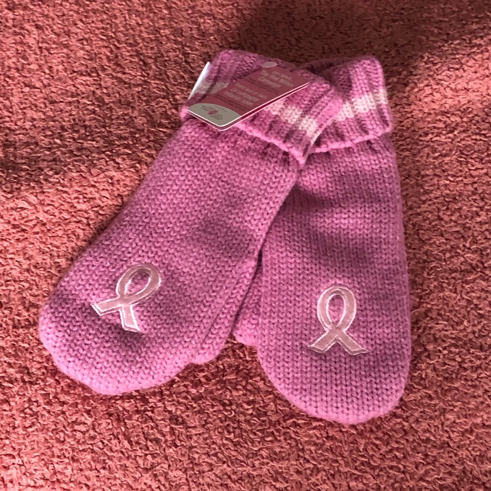 Pink Knit Ribbon Accent Mittens for Women